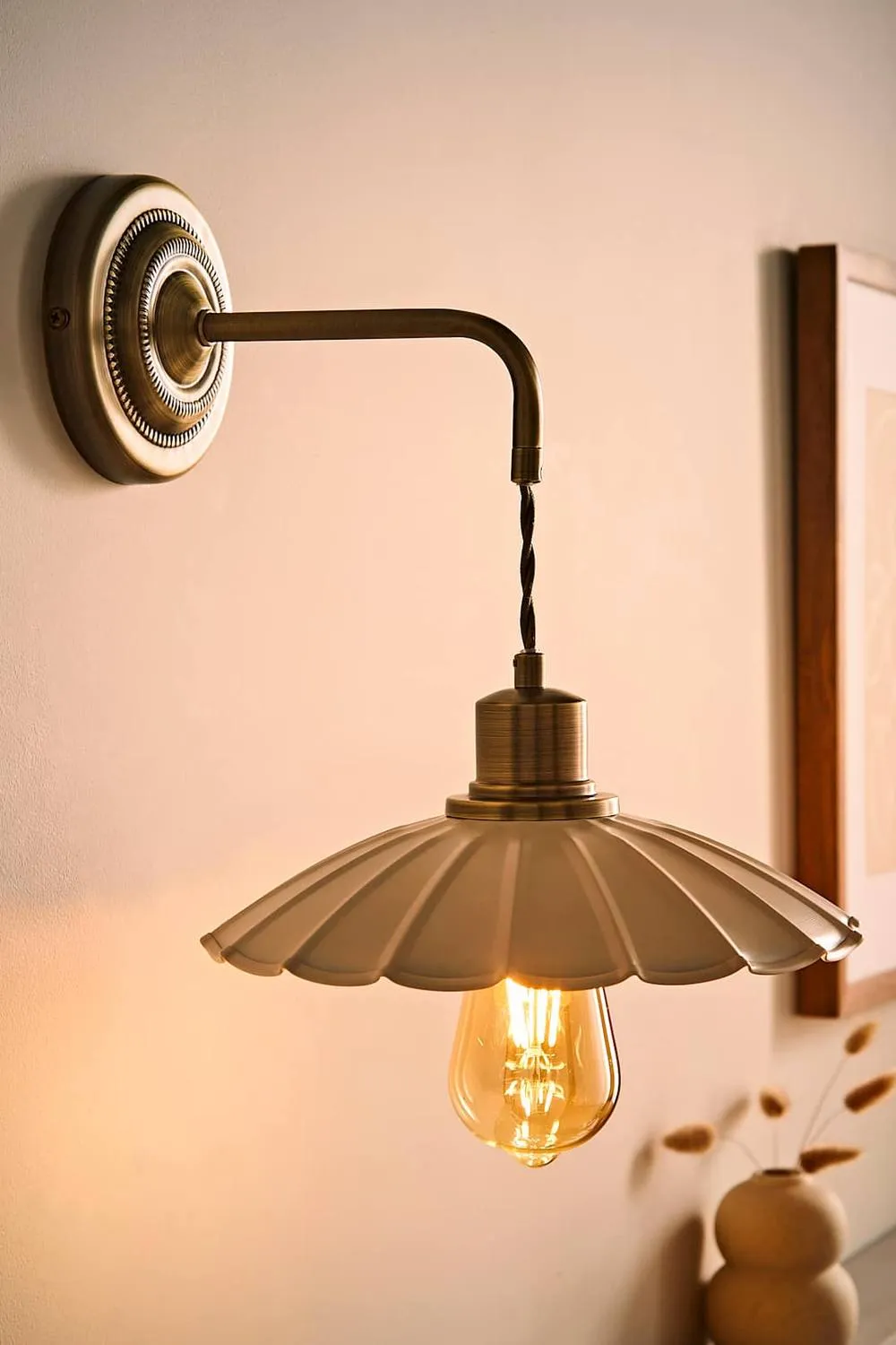 ValueLights Holborn Pair of Brush Gold Wall Lights with Adjustable Scallop Shades 3