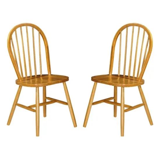 Windsor Honey Lacquered Wooden Dining Chairs In Pair