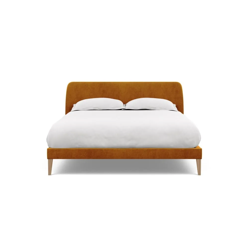 Heal's Wallis Bedstead King Smart Luxe Velvet Cognac Walnut Feet