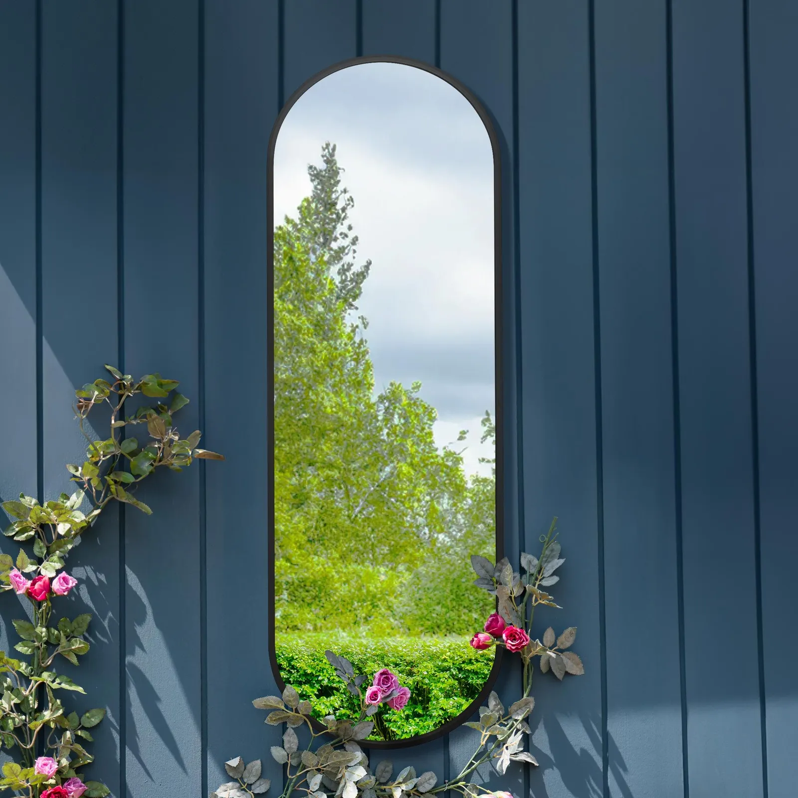 MirrorOutlet Black Metal Framed Double Arched Garden Wall Mirror (180 X 60CM) 2