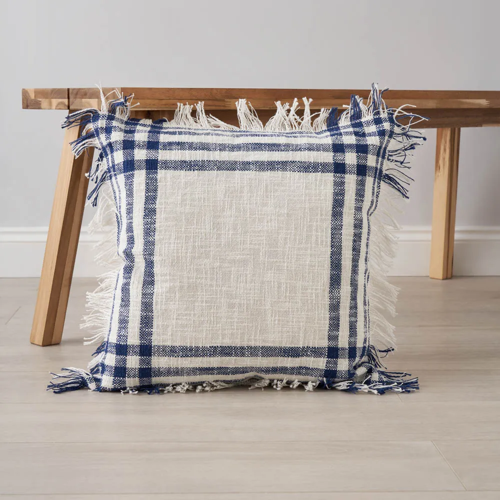 Tula Check Cushion, Navy 1