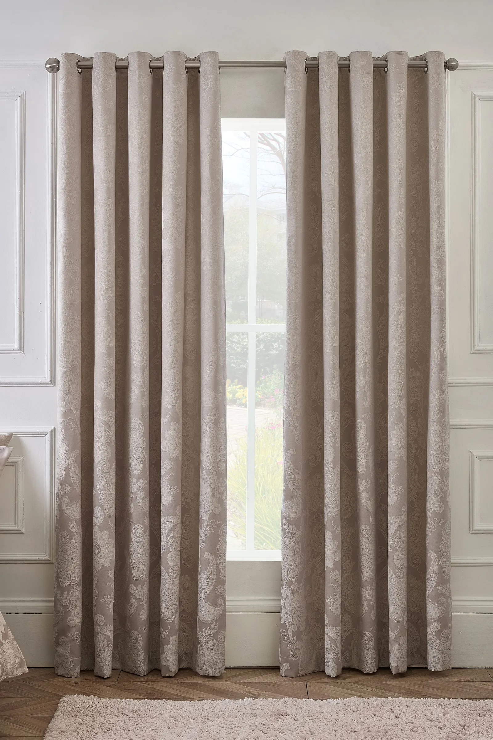 Catherine Lansfield 'Opulent Jacquard' Lined Eyelet Curtains in Gold
