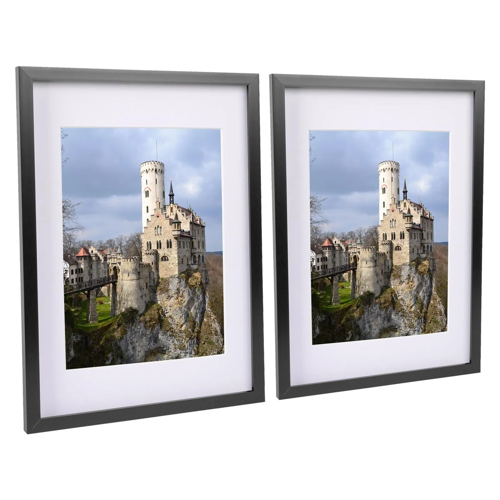 Nicola Spring 2x Photo Frame with White A4 Mount - A3 (12" x 17") Picture Display in Black 1