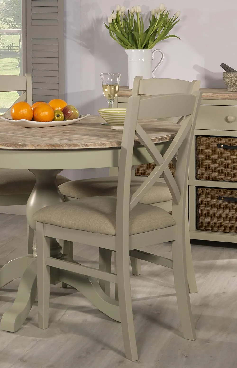 Statement Furniture Florence Crossback Upholstered Seat Dining Chair in Light Green 2