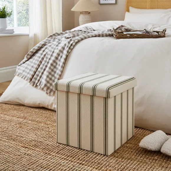 Faux Linen Folkstone Stripe Cube Ottoman 1
