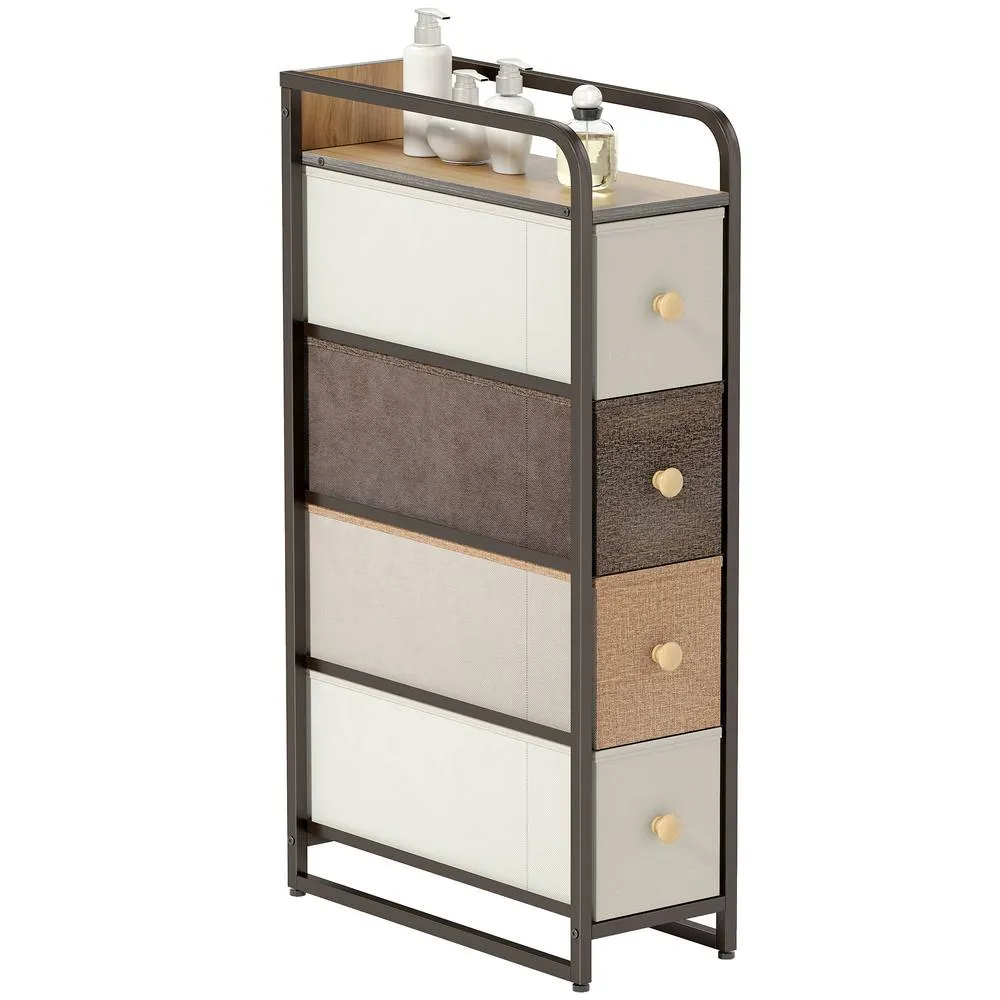 HOMCOM 4-Drawer Storage Organiser Unit with Steel Frame, Mixed-Brown 2
