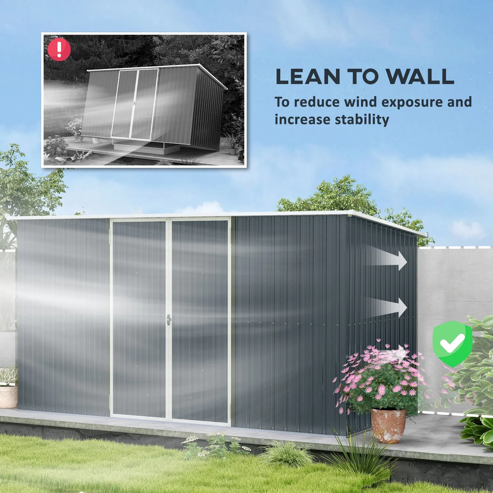 OUTSUNNY 11 x 5.6ft Galvanised Metal Garden Shed with Lockable Doors, Grey 6