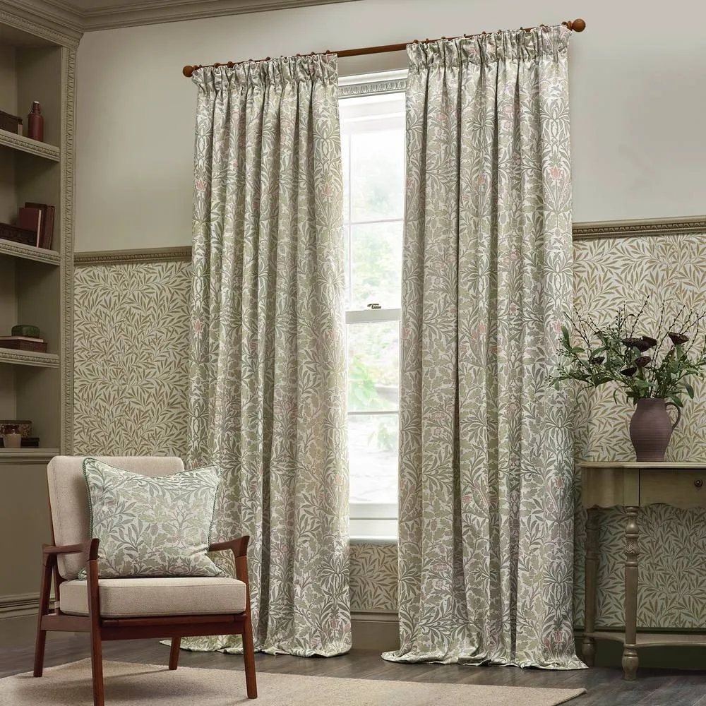 Morris & Co Acorn Multi Floral Jacquard Room Darkening Pencil Pleat Curtains in Stone 2