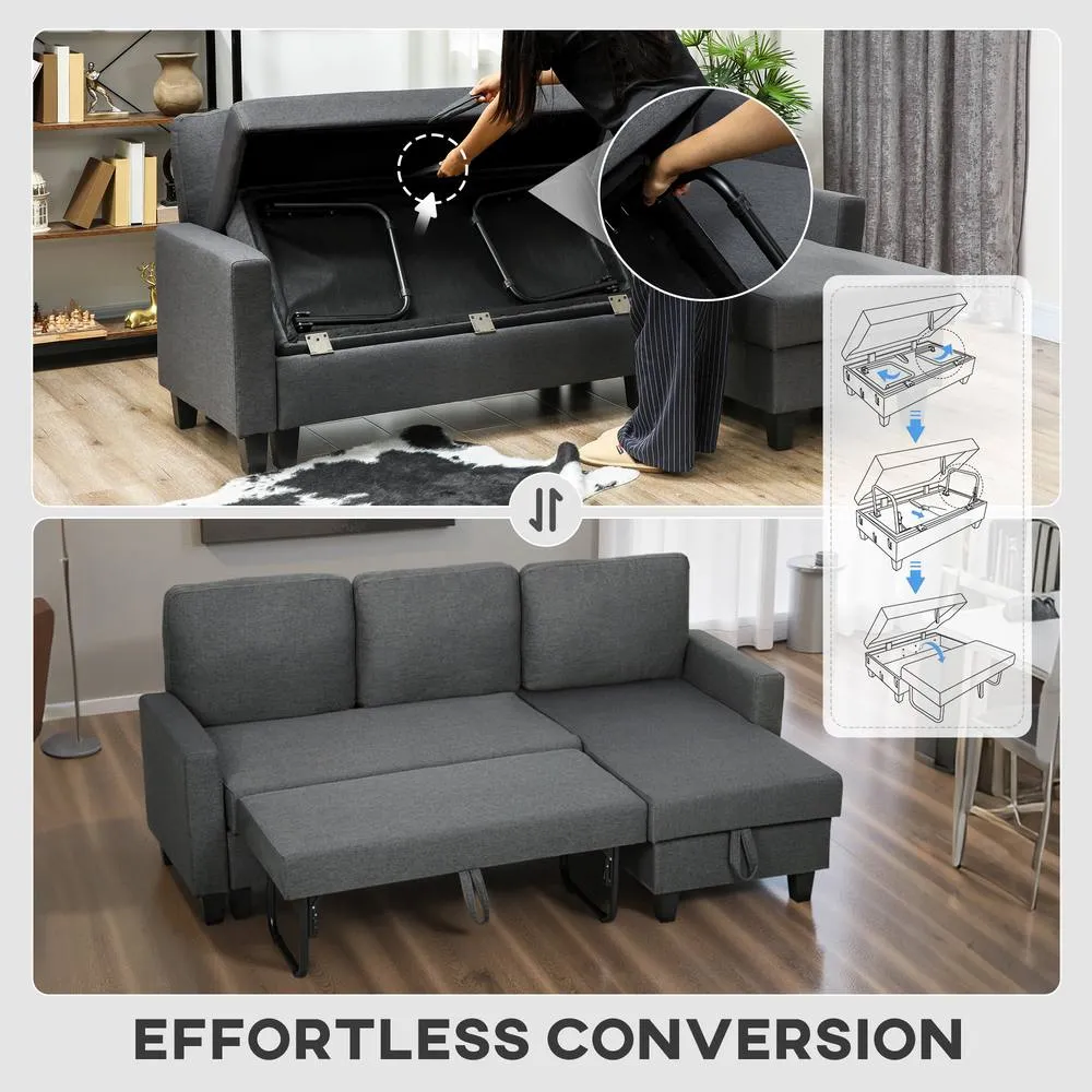 HOMCOM Fold-Out Convertible Sofa Bed with Removable Covers in Dark Grey 6