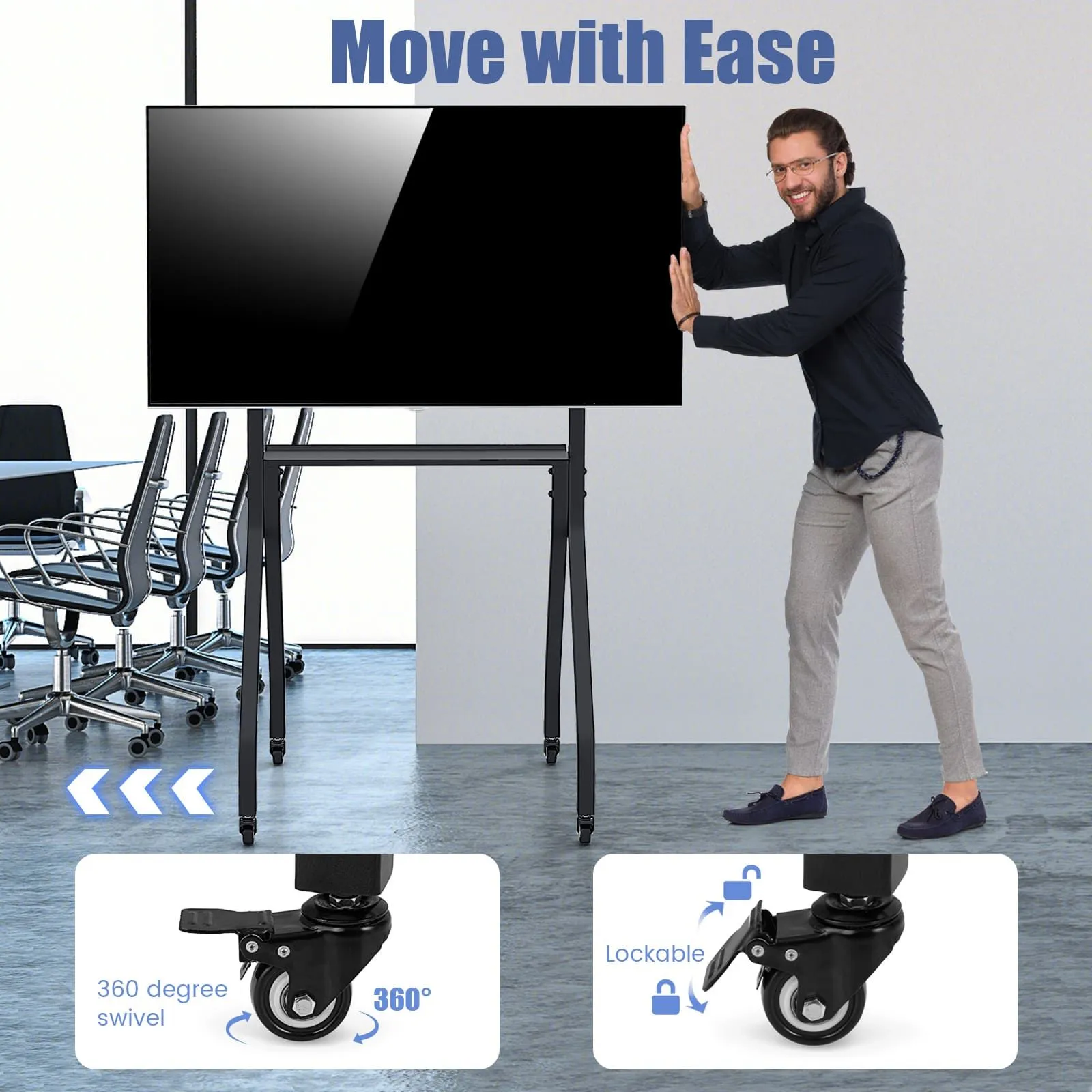 Costway Mobile TV Stand Rolling TV Cart for 43"-100" Flat/Curved Screens in Black 4