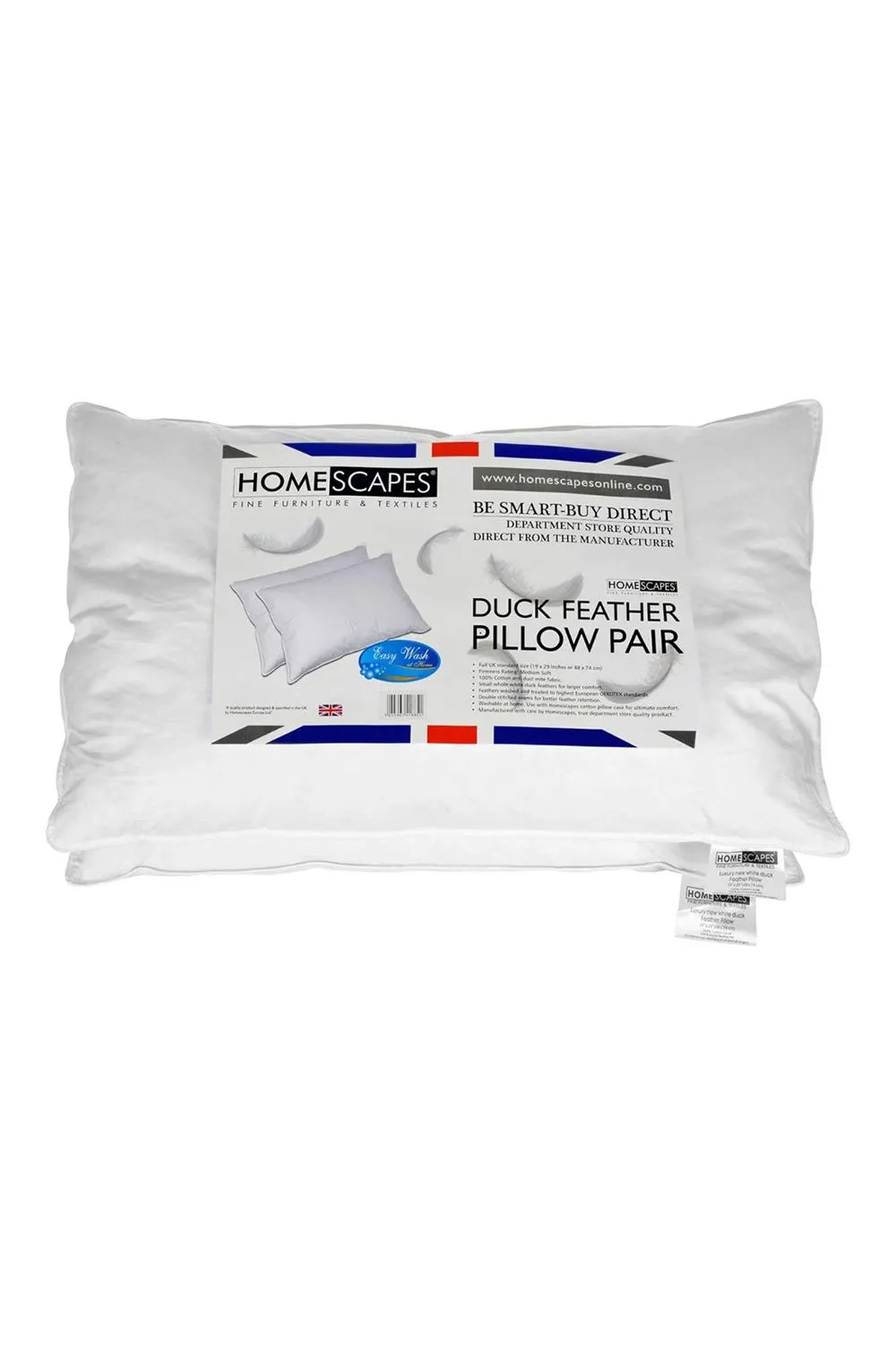 Homescapes Duck Feather Pillow Pack x 4 Luxurious, Ethically Sourced Comfort in White 2
