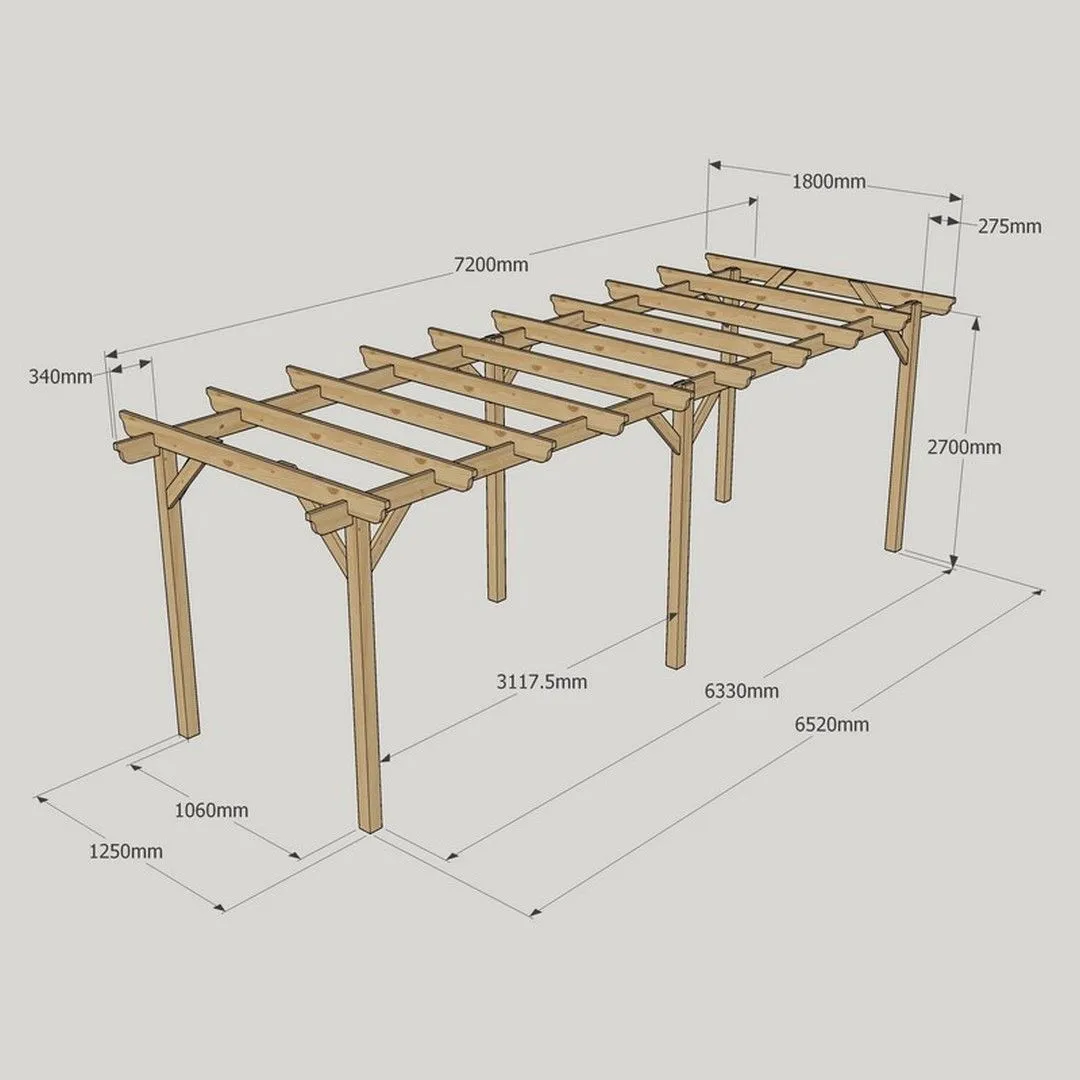 Rutland County Garden Furniture Ltd Garden Pergola 6 Posts - Wood - L180 x W720 x H270 cm - Rustic Brown 4