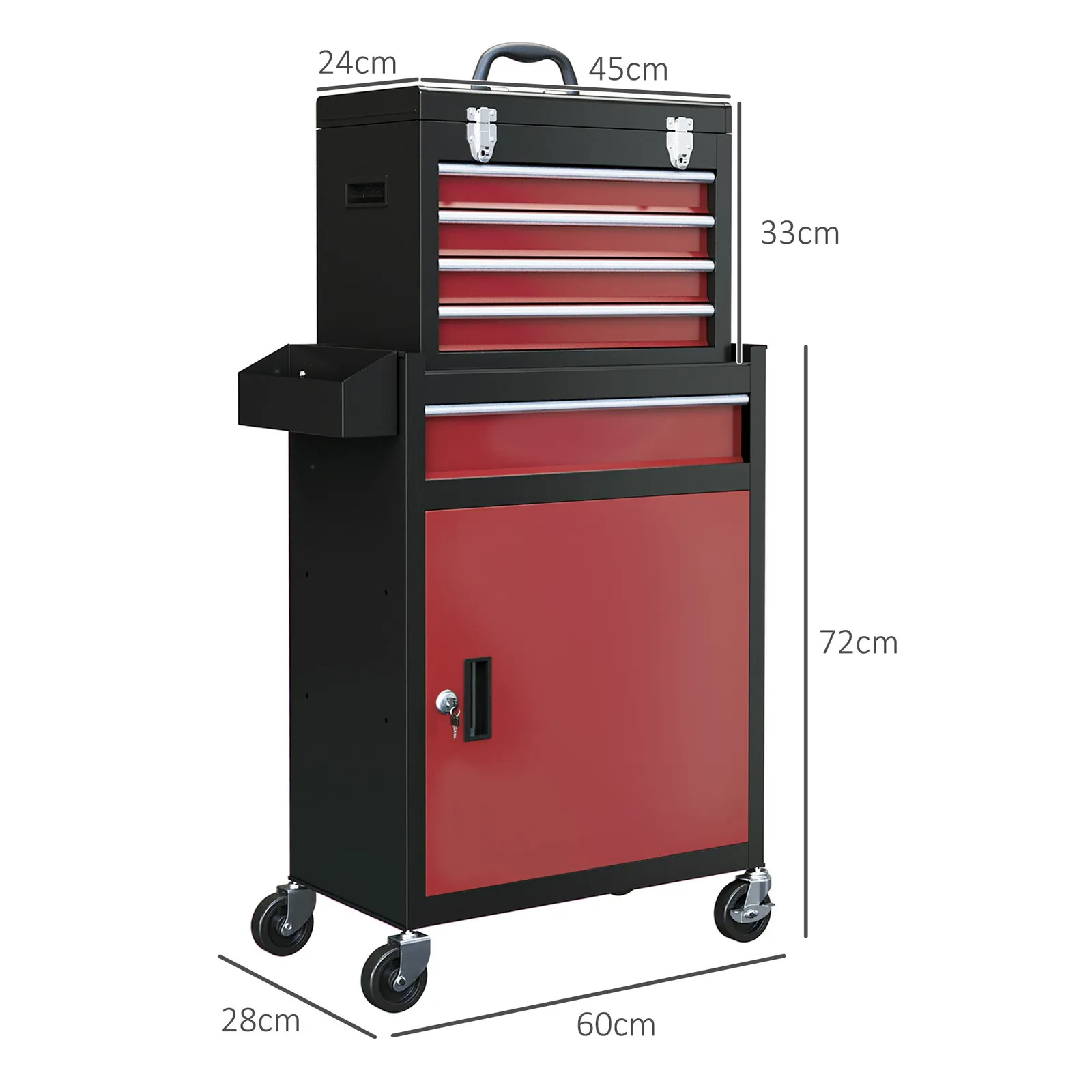 HOMCOM Rolling Tool Cabinet with 5 Drawers Lockable Cabinet Tool in Red 3