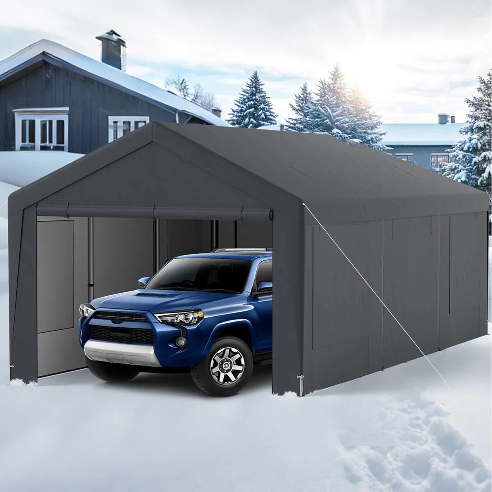 Costway Outdoor Car Shelter Carport - Grey 2