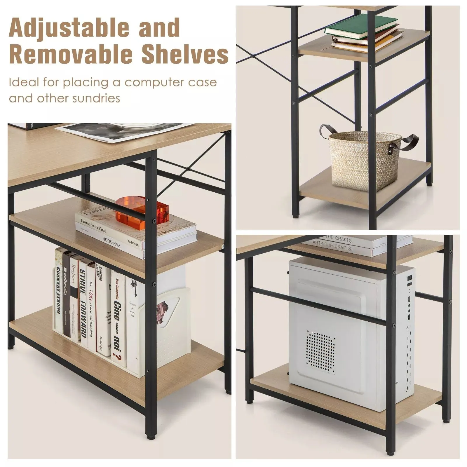 Costway L-Shaped Corner Computer Desk Study Writing Desk Workstation w/ Storage Shelf in Natural 5