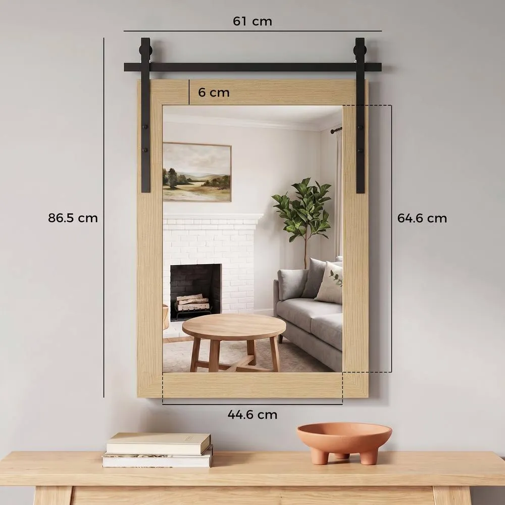 HOMCOM Farmhouse Rectangle Mirror, 86.5 x 61 cm, White Oak in Natural 3