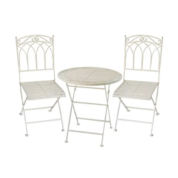 Charles Bentley Foldable Wrought Iron White Bistro Set