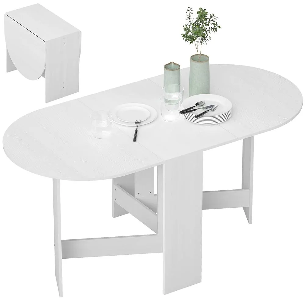 HOMCOM Oval Kitchen Table for Dining Room, Small Spaces, Ash Wood-Effect in White