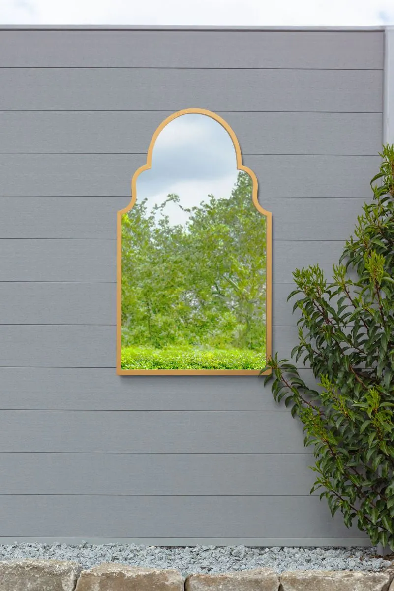 MirrorOutlet Gold Metal Framed Arched Garden Wall Mirror 41"x 24" (104CM X 61CM)