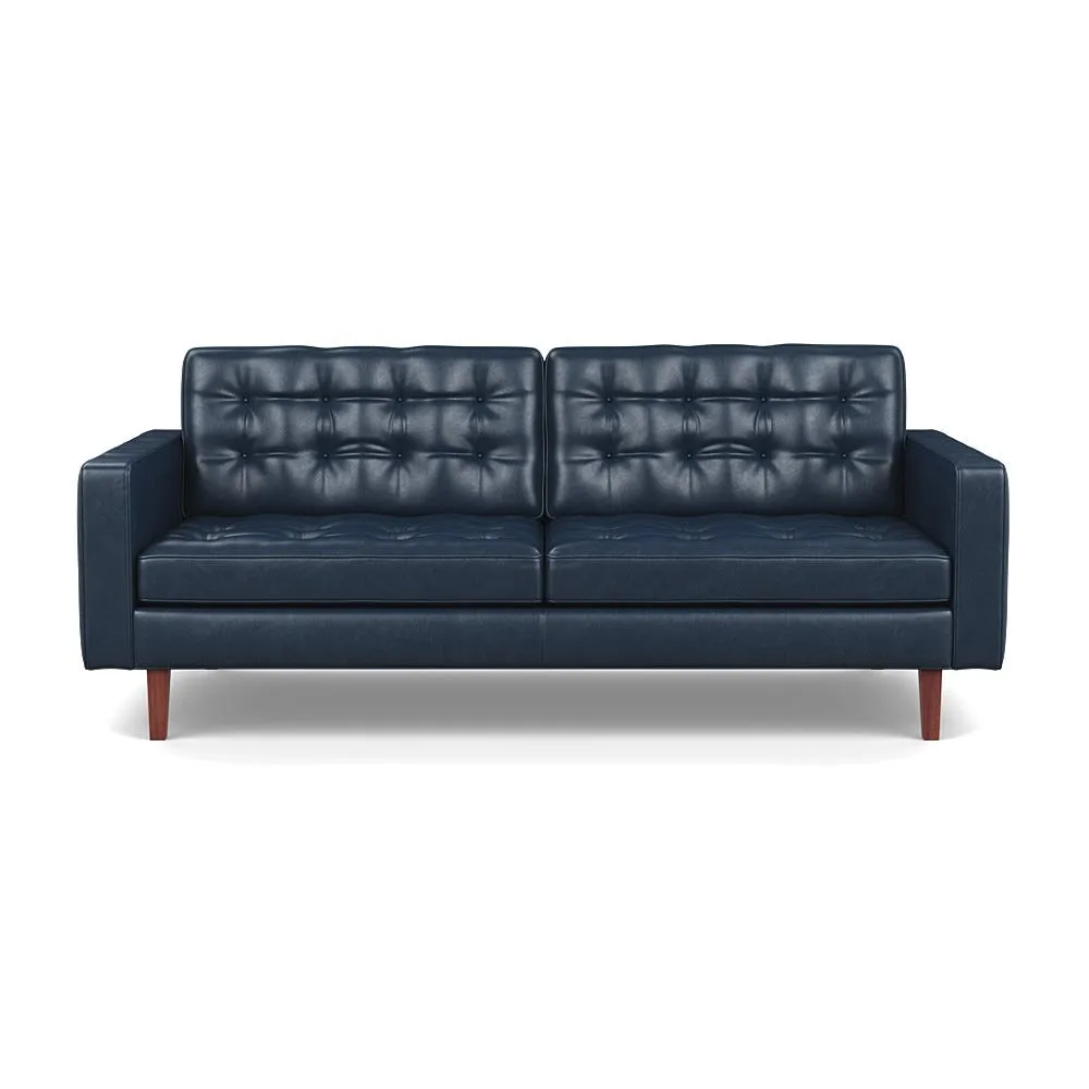 Heal's Hepburn 3 Seater Stonewash Leather Navy Blue 279 Walnut Feet 1