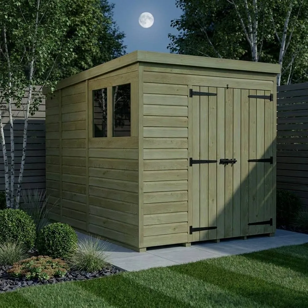 Buttercup Farm 6ft x 9ft Pent Garden Shed Double Door With Windows - Timber in Brown 3