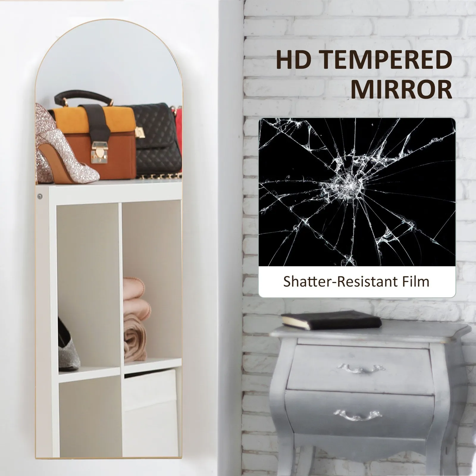 HOMCOM Floor Mirror Wall Mount Leaning Standing Mirror 50 x 150cm in Gold 5