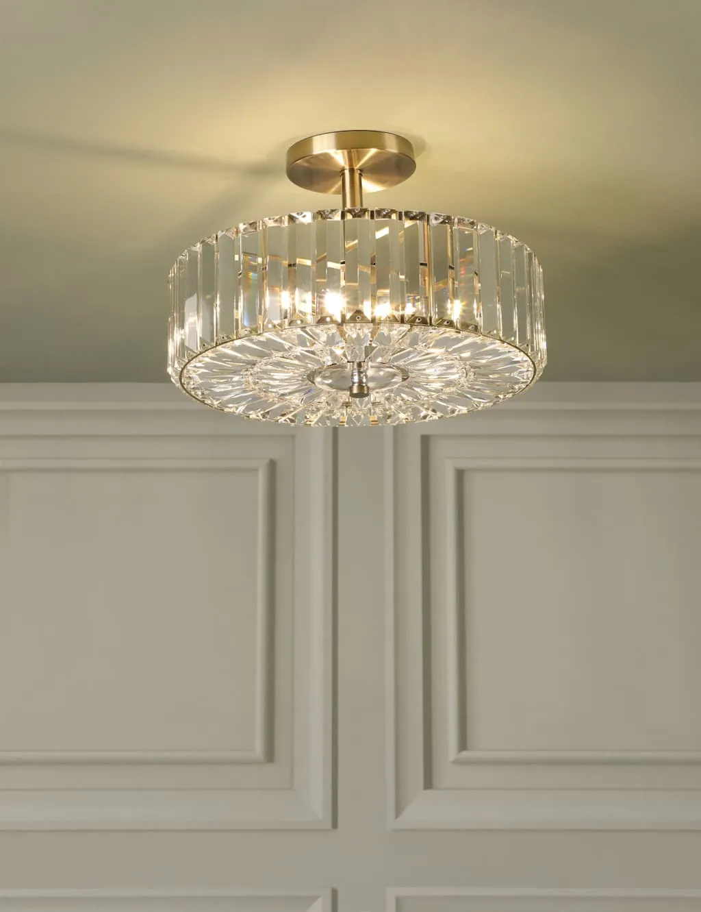 Laura Ashley Fernhurst Crystal Semi Flush Ceiling Light Antique Brass