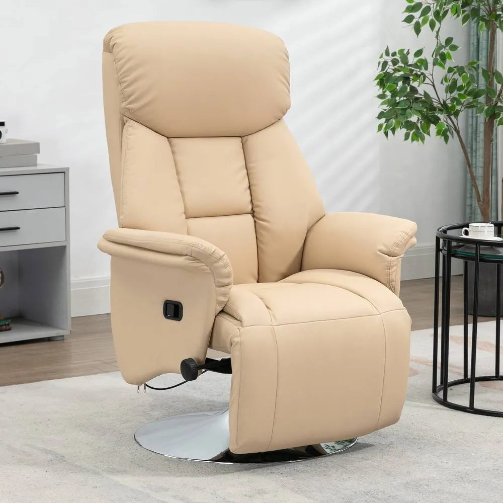 HOMCOM Adjustable Swivel Recliner with Footrest, Padded Arms, Beige