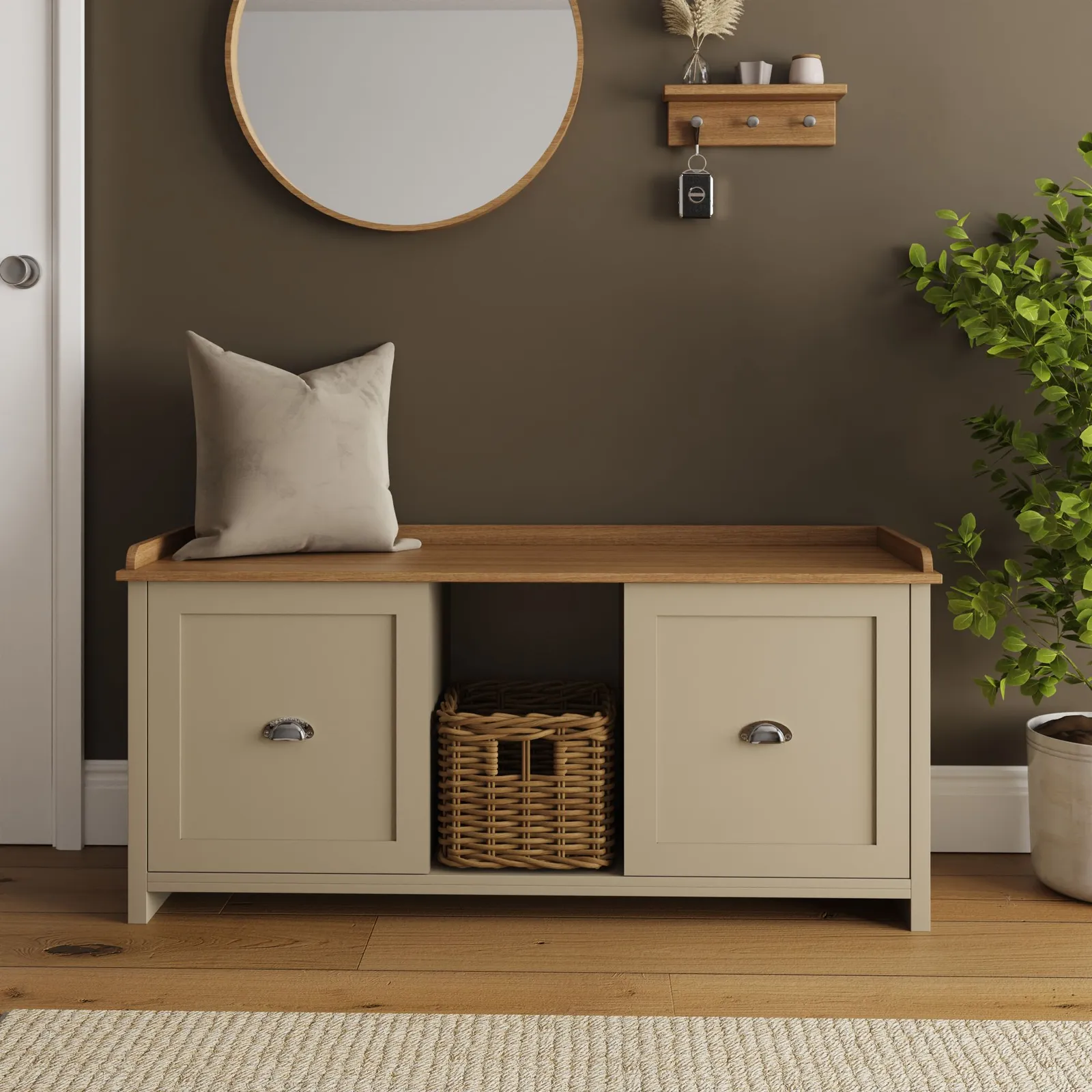 GFW Lancaster 2 Door Shoe Bench in Cream