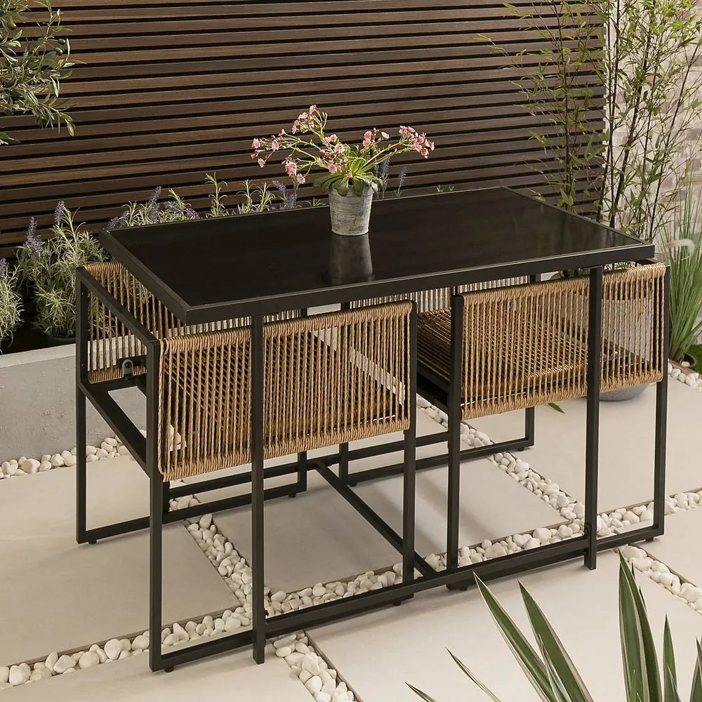 Nöa and Nani Jari Garden Table with 2 Armchairs in Black & Rattan 2