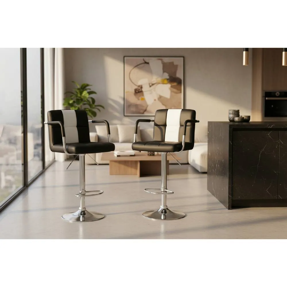netfurniture Pair Boton Retro Diner Bar Stools Black White Height Adjustable 4