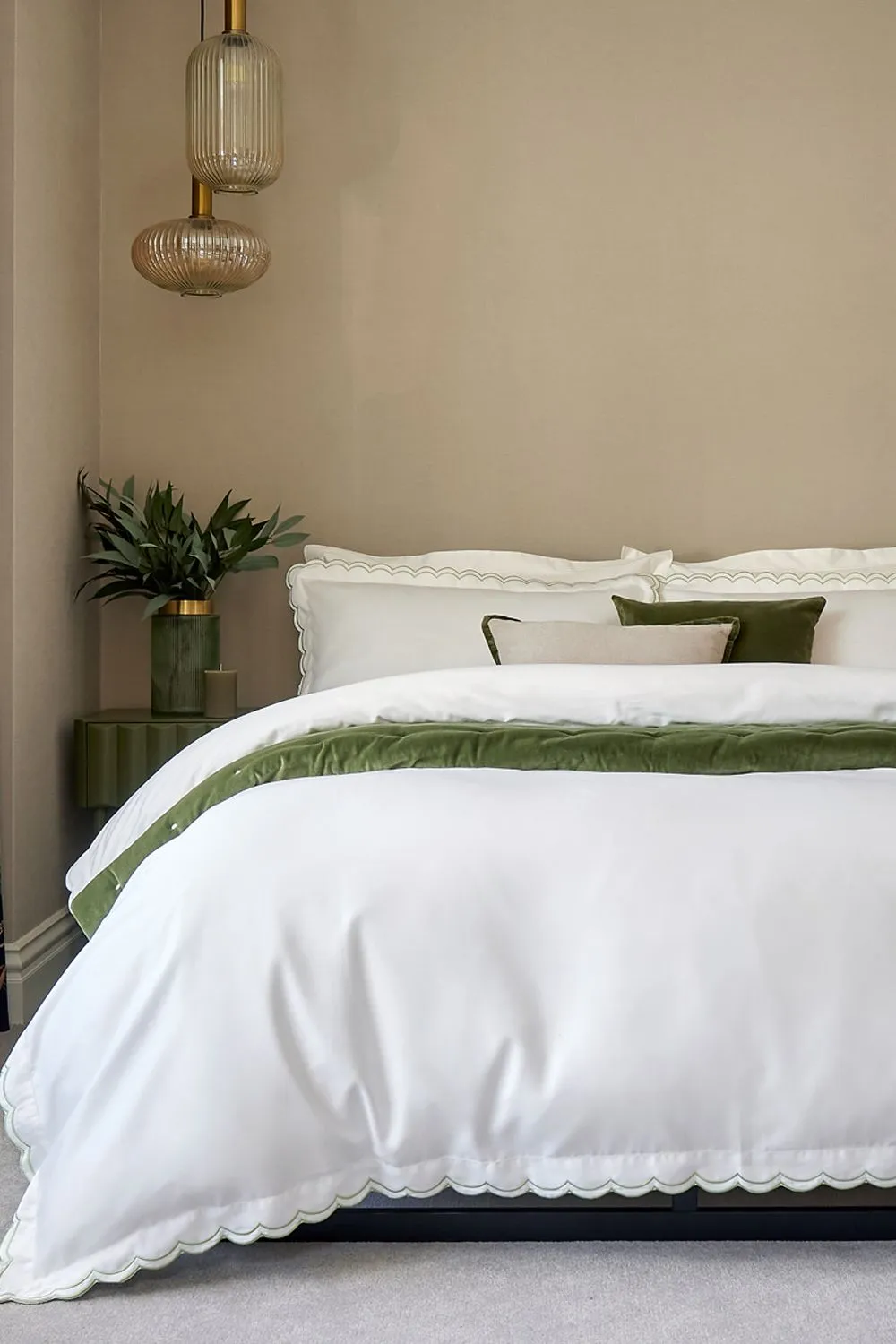 CHRISTY Scallop Edge Cotton Sateen Duvet Sets in Green 1