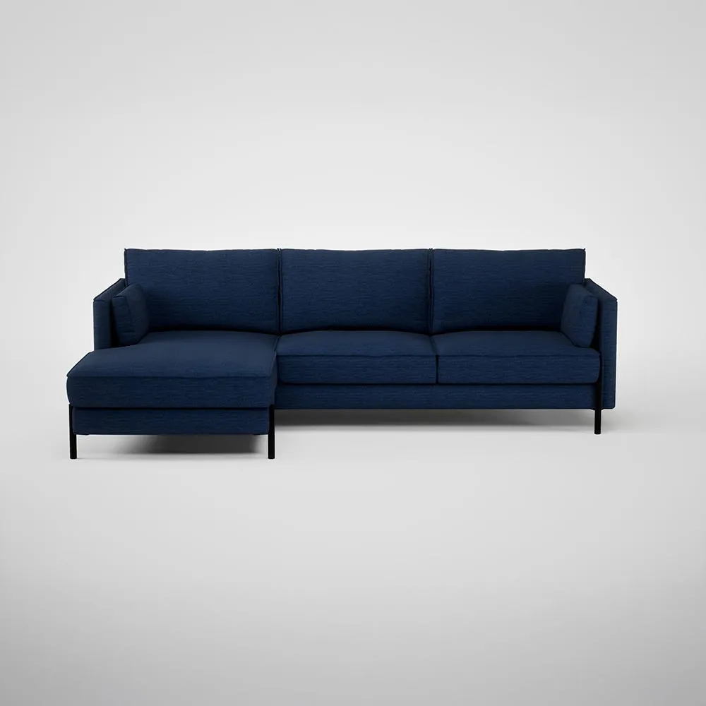 Heal's Tortona Left Hand Facing 4 Seater Corner Chaise Broadweave Lagoon Black Feet 1
