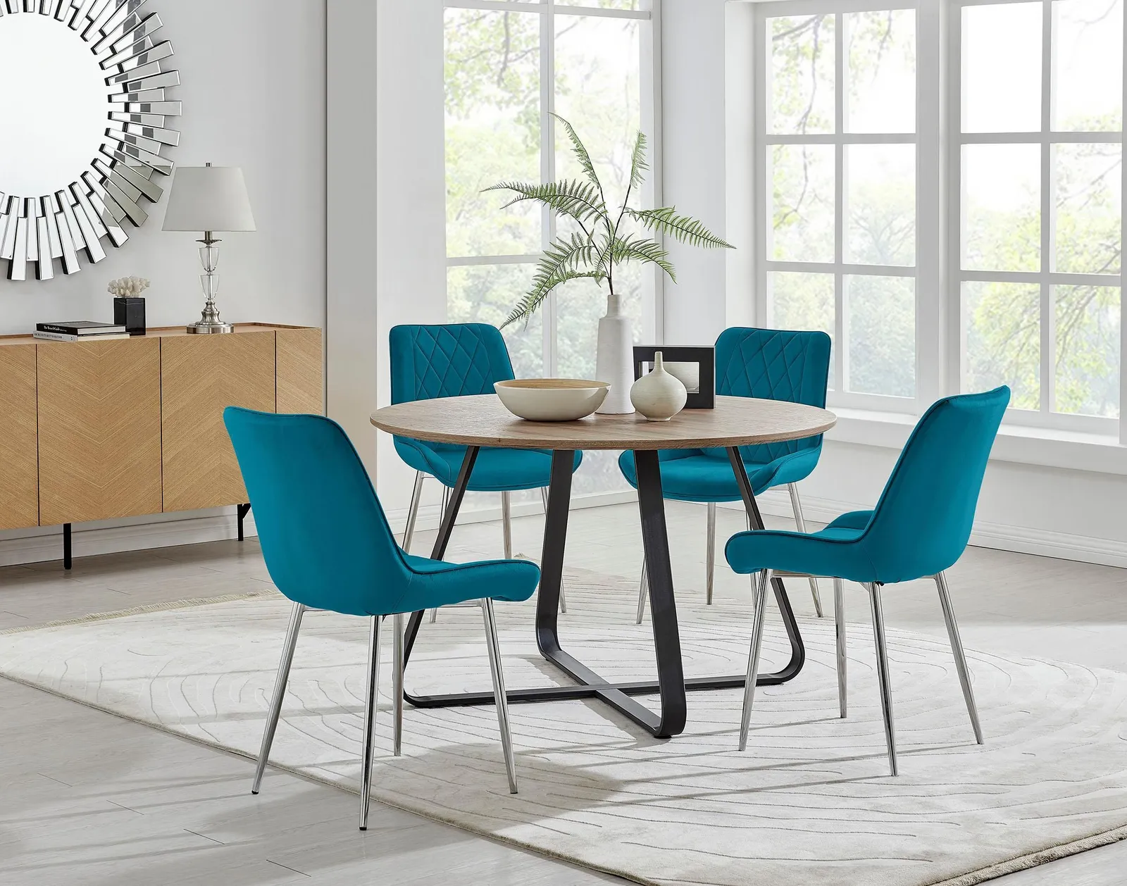 FurnitureboxUK Santorini Brown Round Dining Table & 4/6 Pesaro Silver Leg Chairs in Blue 1