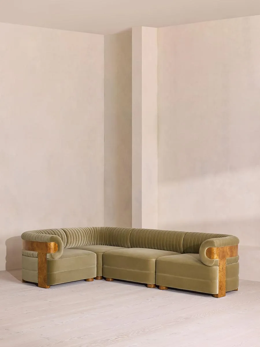 Caleb Modular L-Shape Sofa, Velvet, Lichen, Dark Burl