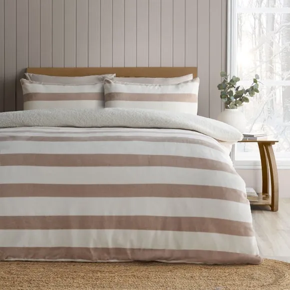 Catherine Lansfield Cosy Sherpa Stripe Duvet Cover & Pillowcase Set 1