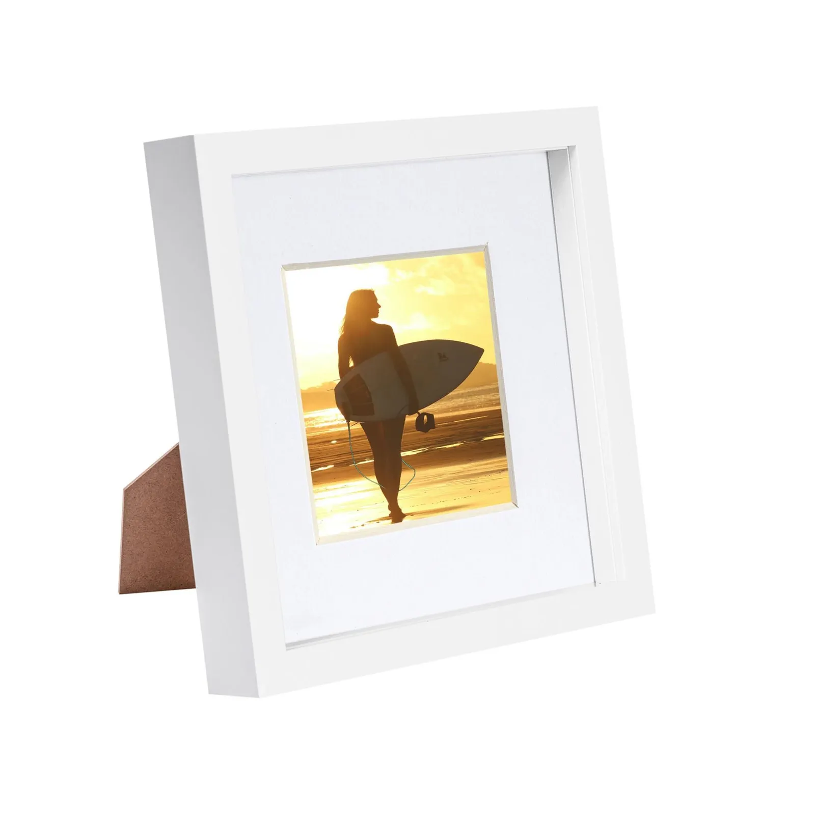 Nicola Spring 8" x 8" White 3D Box Photo Frame - 4" x 4" Mount 1