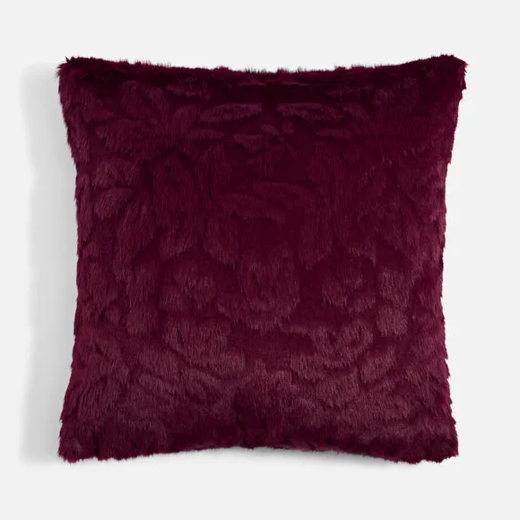 Floral Carved Faux Fur Square Cushion 3