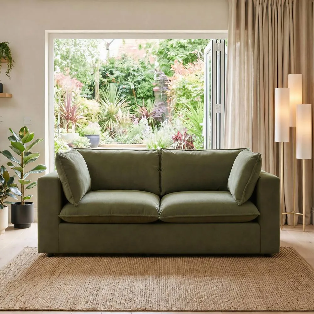 FurnitureboxUK Echo Linen-Look Fabric 2 Seater Modular Sofa in Green 1