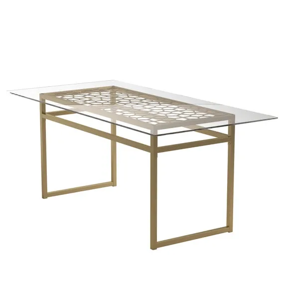 Cosmo Living Juliette 6 Seater Rectangle Dining Table, Glass Top & Brass Legs 3