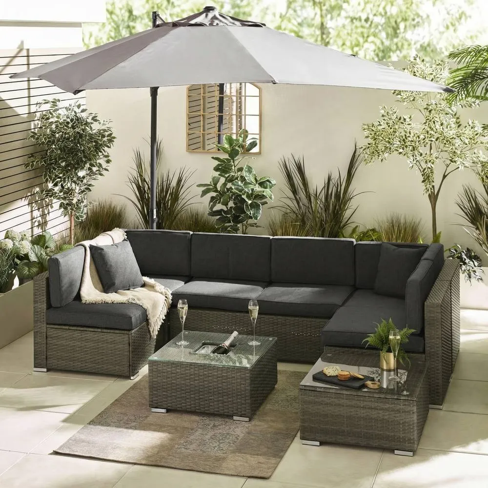 FurnitureboxUK Orlando Rattan Garden Coffee Table with Central Ice Bucket in Grey 3
