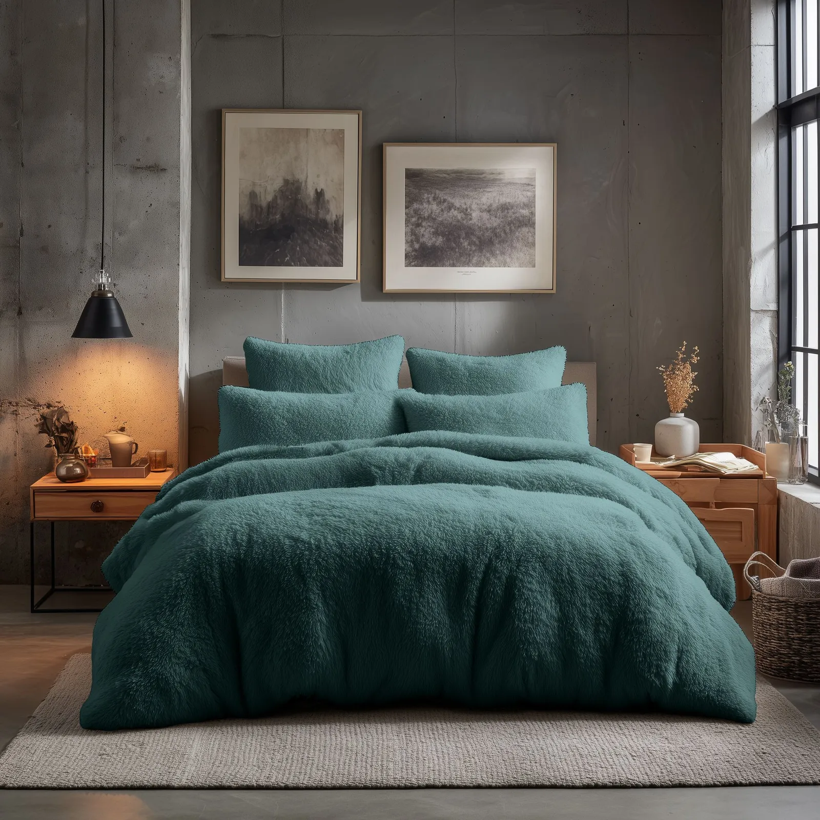 Snug City Teddy Bear Fleece Soft Cosy Duvet Cover + Pillow Case Set in Teal