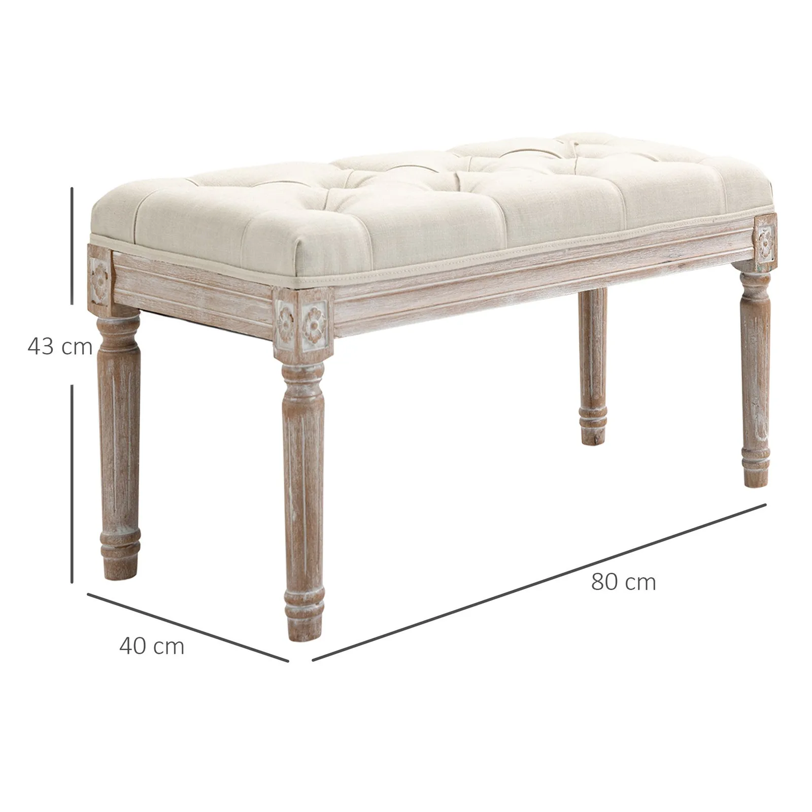 HOMCOM Accent Bench Tufted Upholstered Foot Stool Linen-Touch Ottoman in Beige 3
