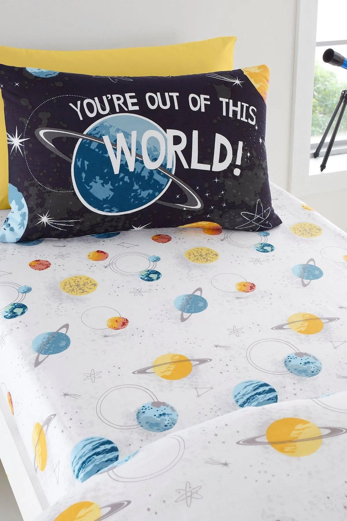 Bedlam 'Outer Space' Easycare 25cm Fitted Bed Sheet in Black | Size: Single