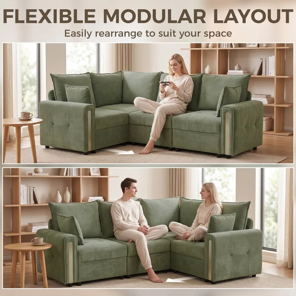 HOMCOM 228cm L Shaped Sofa 3-Seater Sectional Sofa with Storage in Dark Green 4