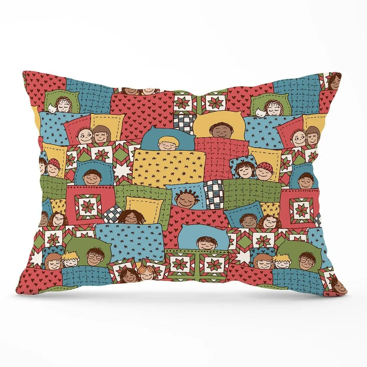 Warren Reed - Designer Hand Drawn Sleeping Doodle Faces Cushions in Red