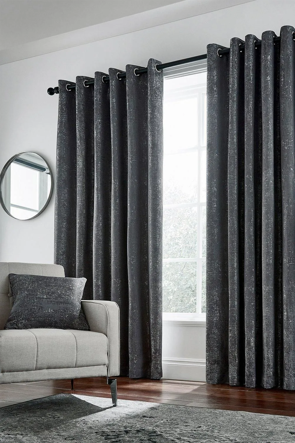 Helena Springfield 'Roma' Woven Lined Curtains in Dark Grey 1