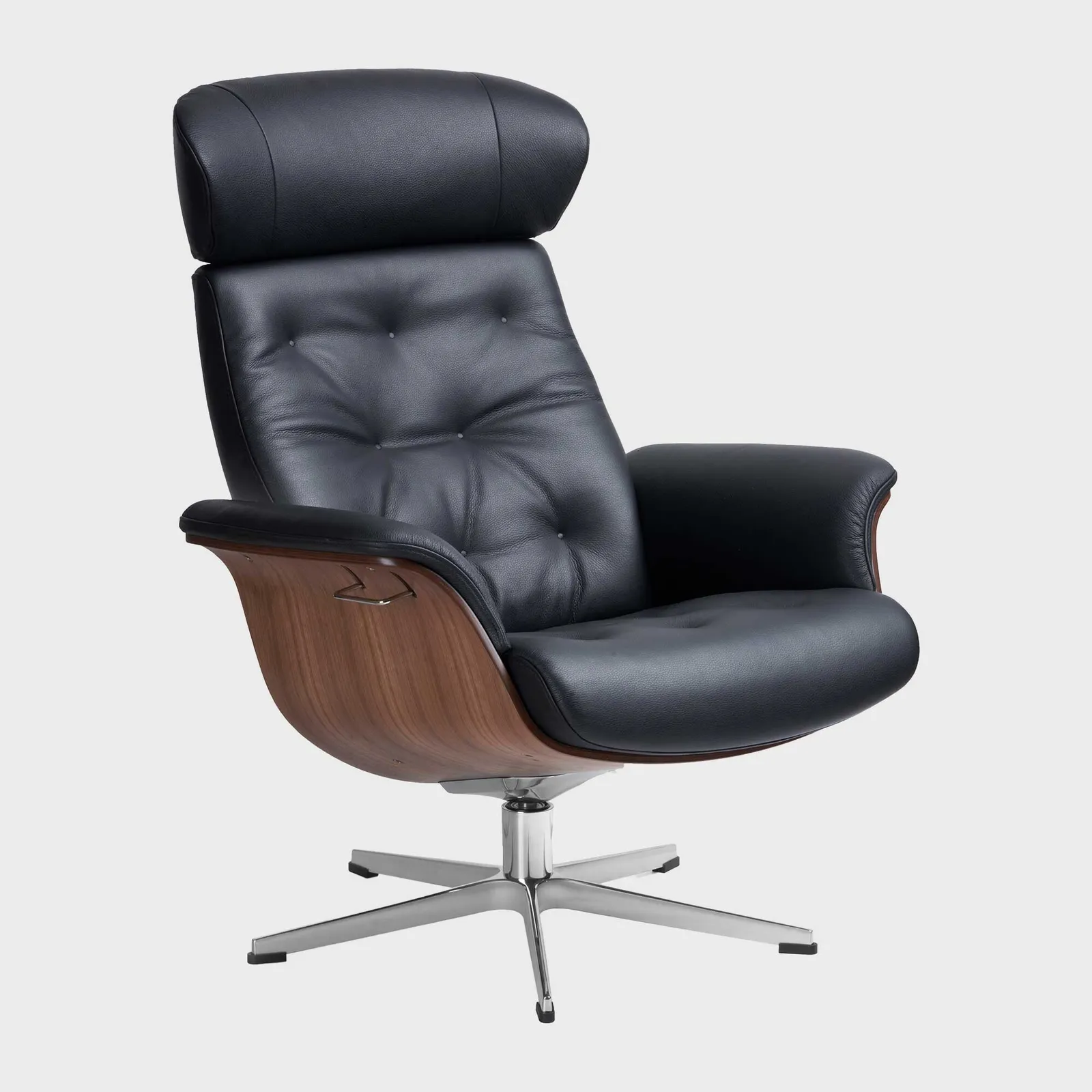 Conform Timeout Button Stitched Swivel Recliner Chair, Black Leather | Barker & Stonehouse 6