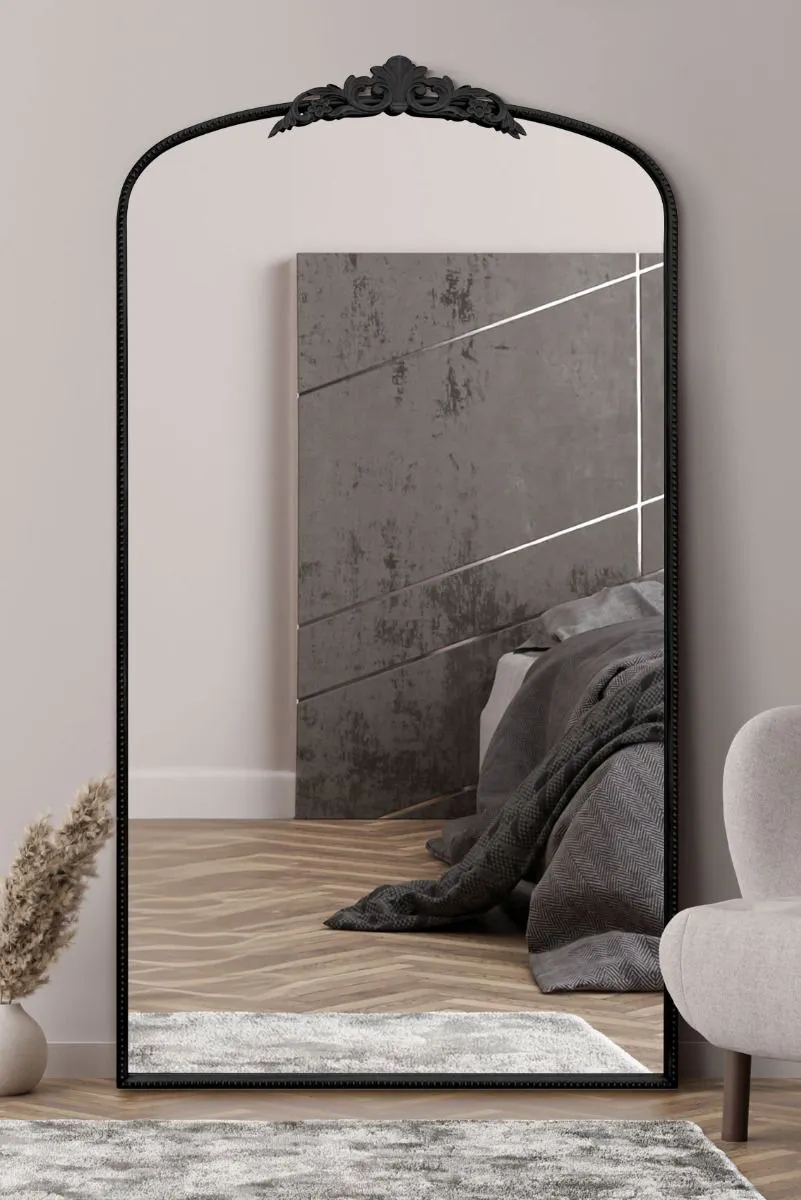 MirrorOutlet Black Metal Framed Arched Wall Mirror 68" X 38" (174CM X 96CM) 2