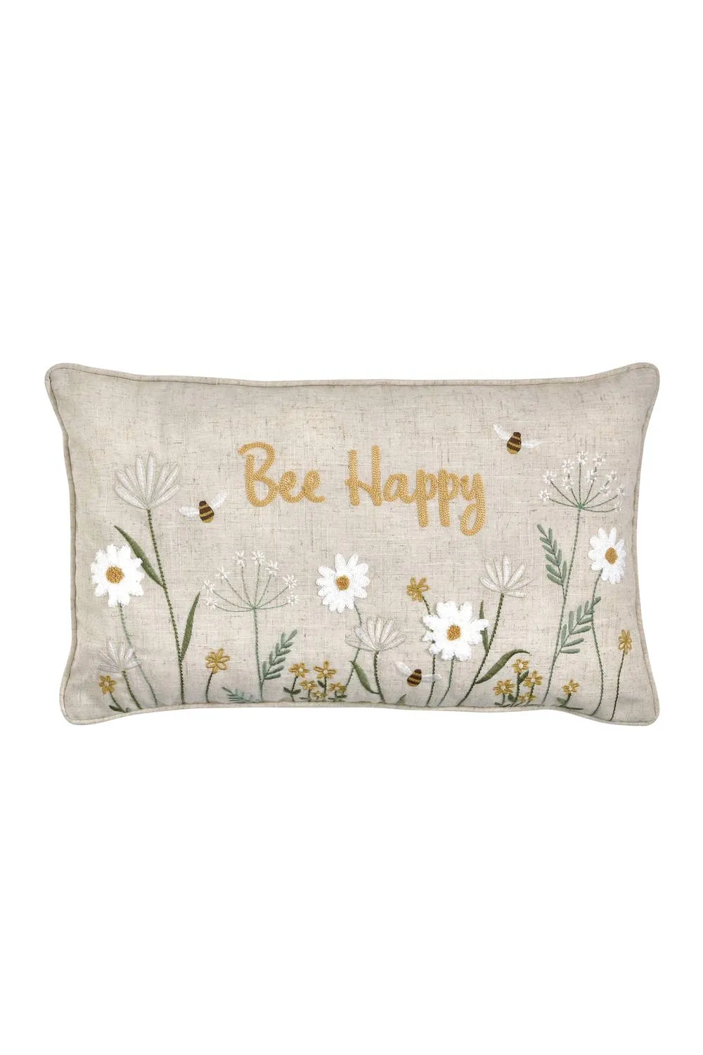 Catherine Lansfield 'Bee Happy' Embroidered Cushion in Natural 3